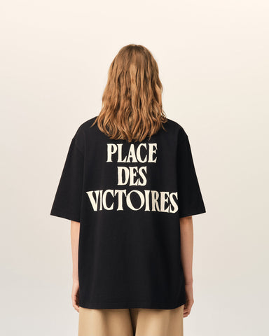 Black printed cotton "Place des Victoires" t-shirt