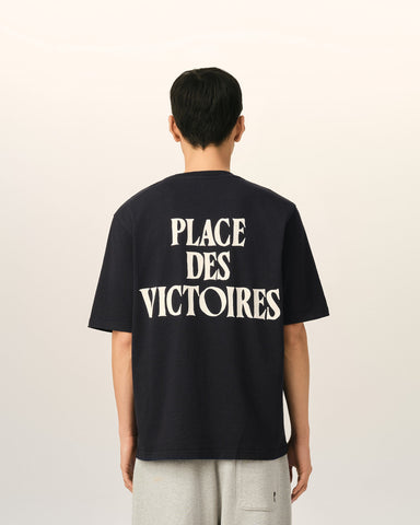 Black printed cotton "Place des Victoires" t-shirt