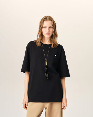 Black printed cotton "Place des Victoires" t-shirt