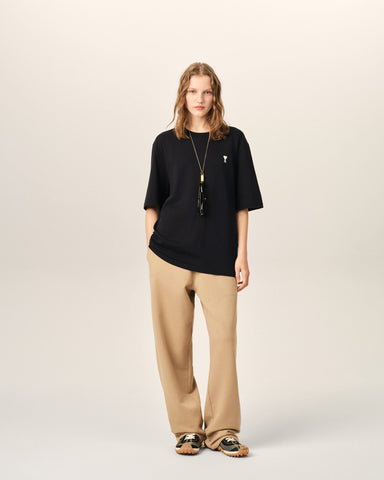 Black printed cotton "Place des Victoires" t-shirt