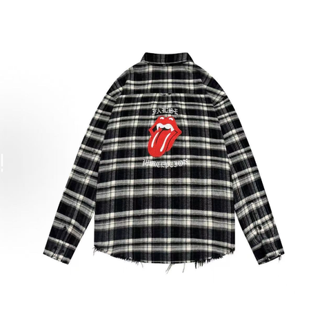 False Perception Rolling Stones Black Plaid Flannel