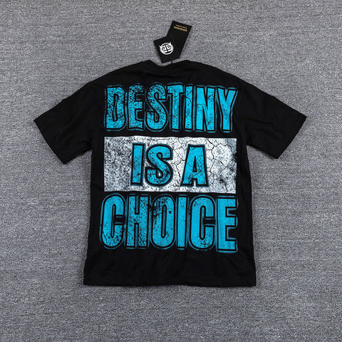 Glazagod "Destiny Is A Choice" Blue‑Cyan Double‑Sided Graphic Print Crew Neck Streetwear T‑Shirt