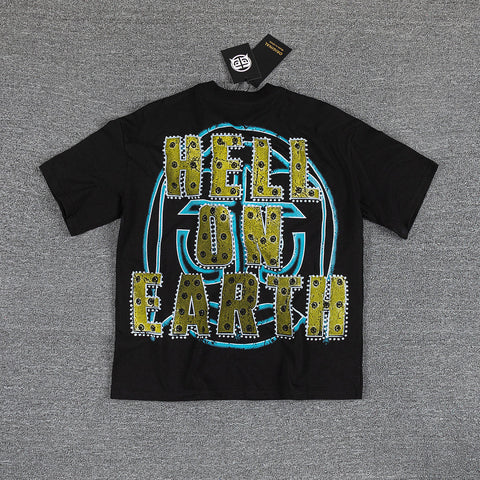 Glazagod Blue Fire Earth Double‑Sided Graphic Print Crew Neck Streetwear T‑Shirt