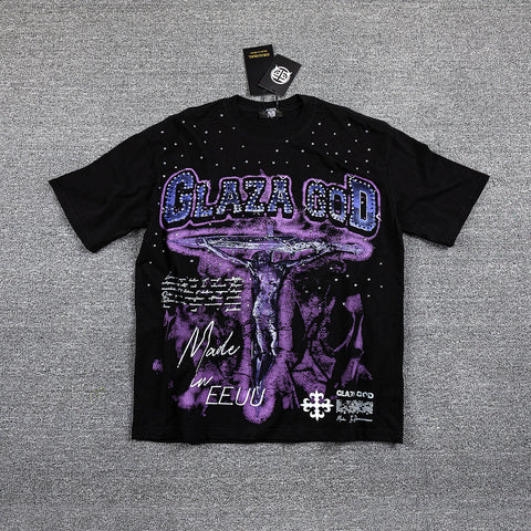 Glazagod Purple Gothic Double‑Sided Graphic Print Crew Neck Streetwear T‑Shirt