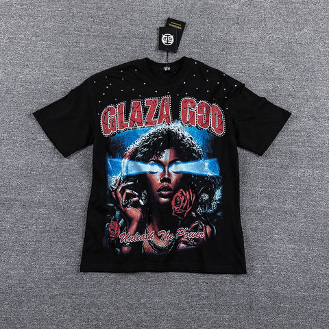 Glazagod Red Portrait Totem Double‑Sided Graphic Print Crew Neck Streetwear T‑Shirt