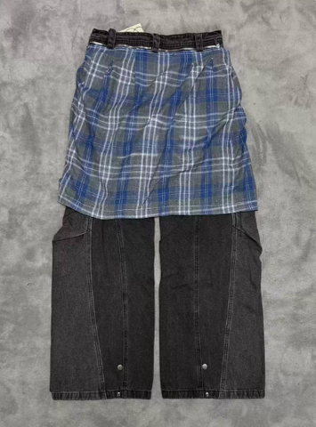 Vale Forever Patchwork Fake Two-Piece Wide-Leg Jeans