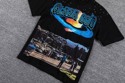 Glazagod "Memories From The Future" Planet Landscape Double‑Sided Graphic Print Crew Neck Streetwear T‑Shirt
