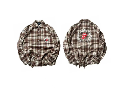 False Perception Rolling Stones Brown Plaid Flannel
