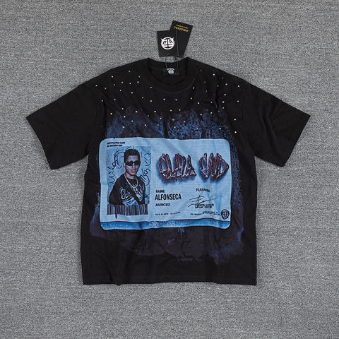 God Family Money Double‑Sided Portrait Graphic Print Crew Neck Streetwear T‑Shirt