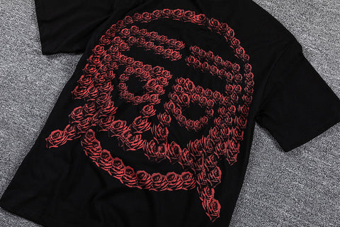 Glazagod Red Portrait Totem Double‑Sided Graphic Print Crew Neck Streetwear T‑Shirt