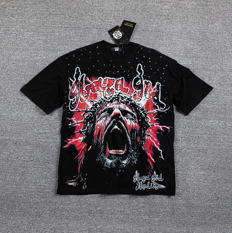 GLAZA GOD Thorns Rhinestone Lightning Graphic T-Shirt